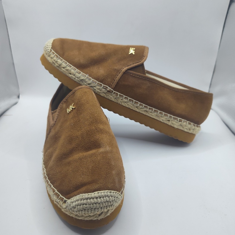 Michael Kors Brown Suede Espadrille Flats Size 6 Slip On Loafers MK Casual Shoes